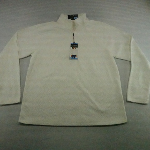 NWT Eddie Bauer Pullover Womens Large White Long Sleeve Polar Fleece‎ 1/4 Zip - Picture 1 of 14